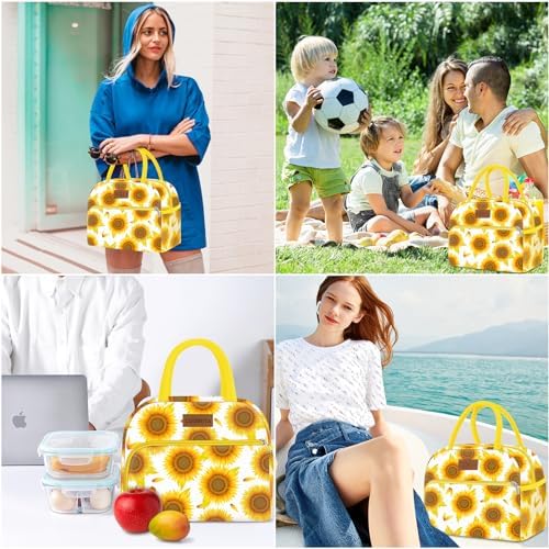 Coobiiya Lunch Bag Women, Lunch Box for Women Adult Men, Small Leakproof Cute Lunch Tote Large Capacity Reusable Insulated Cooler Lunch Container for Work/Office/Picnic/Travel-Sun Flower