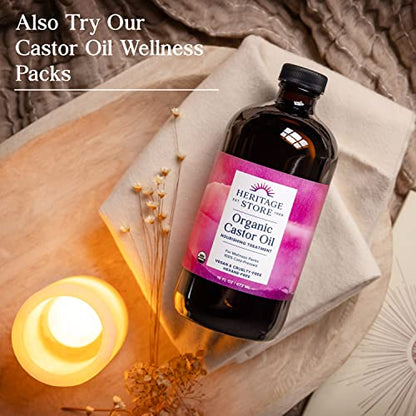 HERITAGE STORE Organic Castor Oil - Glass Bottle - Nourishing Treatment for Hair and Skin - Eyelash Serum for Eyelashes, Brows, Castor Oil Packs - Cold Pressed, Hexane Free, Vegan 16oz