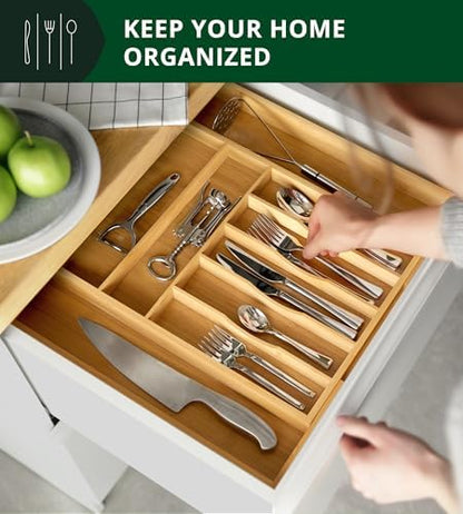 ROYAL CRAFT WOOD Luxury Bamboo Kitchen Drawer Organizer - Silverware Organizer, Utensil Holder & Cutlery Tray Drawer Dividers for Flatware (9 Slot, Natural)