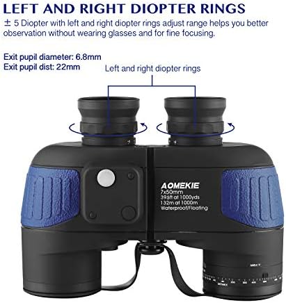 AOMEKIE 7X50 Marine Waterproof Binoculars for Adults with Illuminated Rangefinder Compass BAK4 IPX7 for Boating Military Navigation Hunting Fishing Water Sports