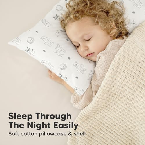 KeaBabies Toddler Pillow with Pillowcase, Jumbo 14X20 - Soft Organic Cotton Toddler Pillows for Sleeping - Machine Washable - Perfect for Travel, Toddler Bed Set (KeaFriends)
