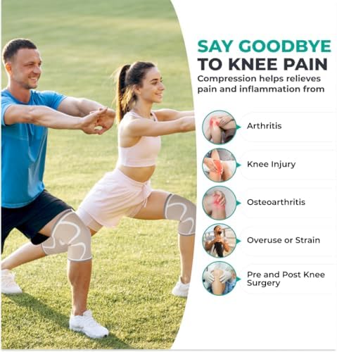 Modvel Compression Knee Brace for Women & Men, 2 Pack Knee Support Sleeves for Running, Meniscus Tear, ACL, Arthritis Pain Relief, Workout – XXL, Skin