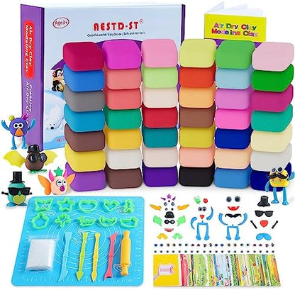 Air Dry Clay 42 Colors, Modeling Clay for Kids, DIY Model Magic Clay, Molding Clay Kit with Sculpting Tools, Non-Sticky Soft and Super Light, Arts and Crafts Gift for Boys Girls Kids.