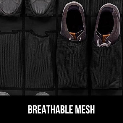 GORILLA GRIP Over the Door Shoe Organizer, 24 Large Breathable Mesh Pockets, Space Saving Hanging Storage Holder, Closet Rack Hanger Holds Up to 40 lbs, Hangs on Closets for Shoes, Accessories, Black