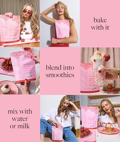 Truvani Vegan Pea Protein Powder | Strawberry | 20g Organic Plant Based Protein | 10 Servings | Keto | Gluten & Dairy Free | Low Carb | No Added Sugar