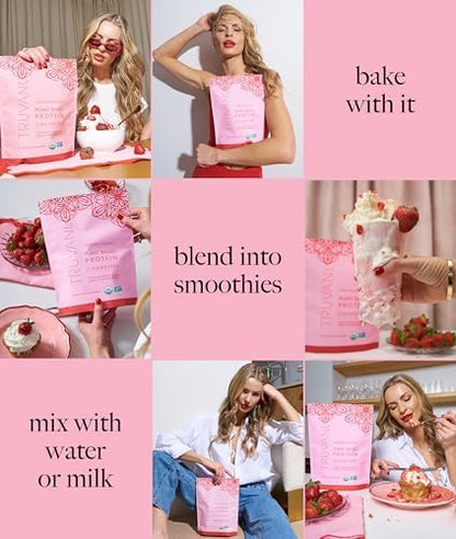 Truvani Vegan Pea Protein Powder | Strawberry | 20g Organic Plant Based Protein | 10 Servings | Keto | Gluten & Dairy Free | Low Carb | No Added Sugar