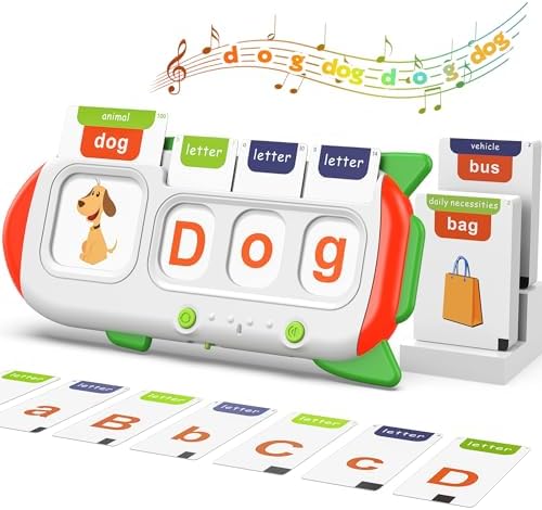 Alphabet Talking Flash Cards for Kids 3+ Years Old, Spelling Games, Teach Kids ABC Letters & Words, Montessori Learning Tools, Combine Words Based on Pictures, for Preschool Boys Girls