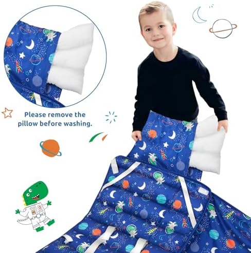 Toddler Nap Mat with Pillow and Blanket, Soft Sleeping Bag for Kids Boys and Girls, Slumber Bags Kids for Preschool, Daycare, Travel, Camping, 54" x 33" Great for Ages 3-6
