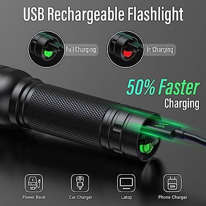 RECHOO Rechargeable Flashlights High Lumens, 2 Pack G1000 Super Bright Flash Light, Small Led Tactical Flashlight with 3 Lighting Modes, Portable Flashlights for Camping Home (Battery Included)