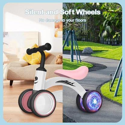 Colorful Lighting Baby Balance Bike Toys for 1 Year Old Girl Gifts, 10-36 Month Toddler Balance Bike, No Pedal 4 Silence Wheels & Soft Seat Pre-School First Riding on Toys, 1st Birthday Gifts.