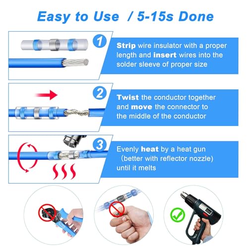 Kuject 520PCS Solder Seal Wire Connector Kit, Solder Seal Butt Terminal Waterproof Insulated Electrical Wire Splice for Automotive Marine Boat