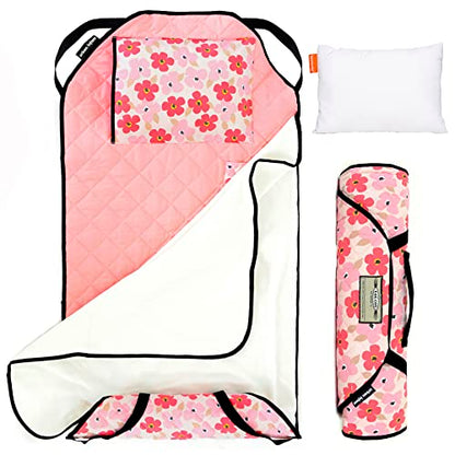 Urban Infant Tot Cot Kids Nap Mat - Toddler Preschool Daycare Bedding Cover with Blanket and Pillow - Poppies