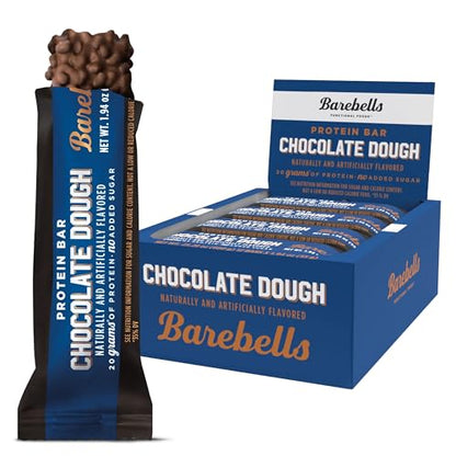 Barebells Protein Bars Chocolate Dough - 12 Count, 20g High Protein Treats - Chocolate Nutrition Bar with 1g Total Sugars - On-The-Go Breakfast or Post-Workout Snack