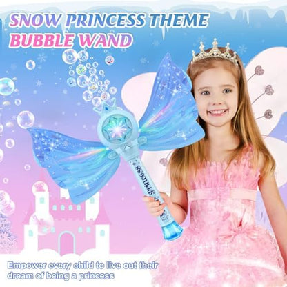 Bubble Wands for Kids Girls - LED Light & Music Bubble Machine: 3 AA Batteries & 2 Bubble Solutions, Outdoor Party Birthday Toys for Toddlers, Gift for 3 4 5 6 7 8 Year Old Girls, Blue