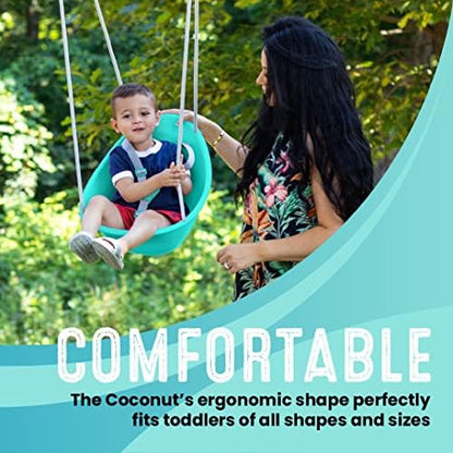 Swurfer Coconut Toddler Swing – Comfy Baby Swing Outdoor, 3- Point Adjustable Safety Harness, Secure, Safe Quick Click Locking System, Blister-Free Rope, Easy Installation, Ages 6-36 Months