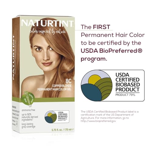 Naturtint 8C Copper Blonde Permanent Hair Color (Pack of 6), Ammonia Free, Vegan, Cruelty Free, up to 100% Gray Coverage, Long Lasting Results (Packaging may vary)