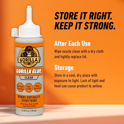 Gorilla Clear Glue, 5.75 Ounce Bottle (Pack of 2) - Crystal Clear, All Purpose, and Water Resistant