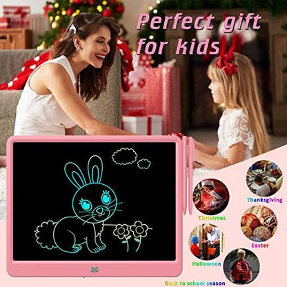 FLUESTON LCD Writing Tablet, Doodle Board Toys Gifts for 3-8 Year Old Girls Boys, 15 Inch Colorful Electronic Board Drawing Pad for Kids, Gifts for Toddler Educational Learning Travel Birthday, Pink