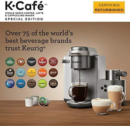 Keurig K-Cafe Special Edition Coffee Maker, Single Serve K-Cup Pod Coffee, Latte and Cappuccino Maker, Comes with Dishwasher Safe Milk Frother, Coffee Shot Capability, Nickel (Renewed)