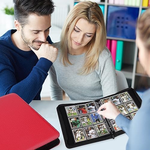 9 Pocket Card Binder, Premium Zip Trading Card Binder, 720 Double Sided Pocket PU Card Collection Binder, Collector Card Album, Card Folder for MTG, TCG, Sports Cards, Game Cards (Red)