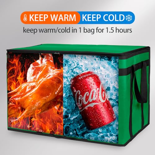 Bodaon Insulated Food Delivery Bag, XXXL Pizza Delivery Bags for Hot and Cold Food, Commercial, Large Capacity Reusable Warming Bag, Catering Cooler Bag for Doordash, Warmers for Parties (Green, 1Pk)