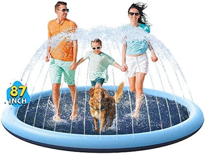 VISTOP Non-Slip Splash Pad for Kids and Dog, Thicken Sprinkler Pool Summer Outdoor Water Toys - Fun Backyard Fountain Play Mat for Baby Girls Boys Children or Pet Dog (87 inch, Blue&Blue)