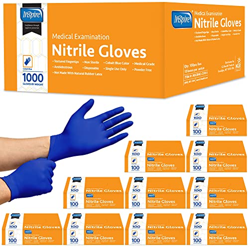 Inspire Nitrile Gloves Medical Examination | 4.5 Grade The Original Quality Stretch Cobalt Blue | Disposable Latex Free Case of 1000 (Size XL)