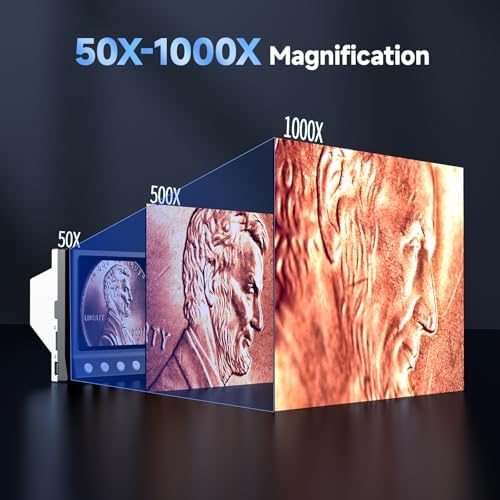 LPM7 4.3" Coin Microscope, IPS Digital Microscope for Adults, Coin Magnifier with 8 LED Lights, Windows Compatible, Include 32GB Memory Card