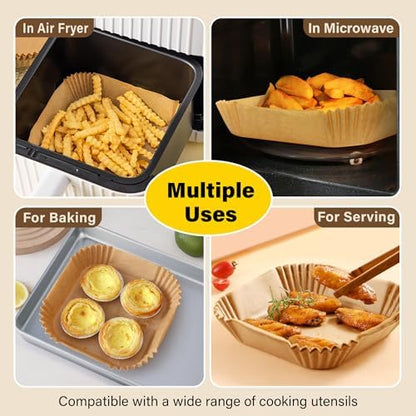 Air Fryer Liners Disposable, 250pcs Non-stick Disposable Airfryer Liners, 8 Inch Unbleached Parchment Paper, Square Air Fryer Paper Liners for 5-8QT Air Fryer, Baking, Roasting Microwave