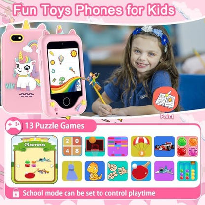 Kids Phone for Girls Boys, Touchscreen Toddler Smartphone Learning Toy, 3-10 Year Old Christmas Birthday Gift, Play Cell Phone With Camera, Games, Music, 8GB Card