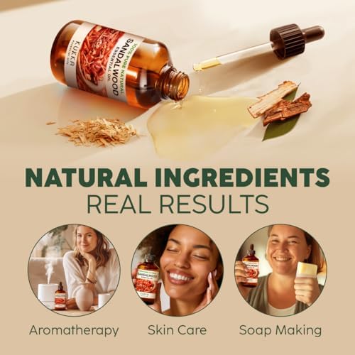 Kukka Sandalwood Essential Oil for Diffuser & Skin - 4 Fl Oz - 100% Pure Natural Sandalwood Oil, Woody Scent, for Massage, Perfume, Hair, Aromatherapy, Candle & Soap Making Scent DIY