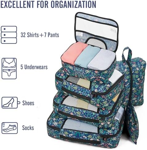 Veken 8 Set Packing Cubes for Travel Essentials, Suitcase Organizer Bags in 4 Sizes, Carry-On Luggage Accessories with Large Laundry & Hanging Toiletry Bag, Must-Have for Airplane, Road Trip & Camping