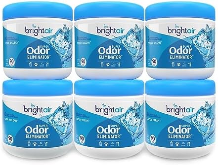 Bright Air 14 oz. Super Odor Eliminator, For Medium-Size Spaces, Cool & Clean Scent, Case of 6,Air Freshener, Natural Essential Oils, Lasts Up to 90 Days Each