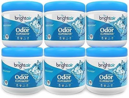 Bright Air 14 oz. Super Odor Eliminator, For Medium-Size Spaces, Cool & Clean Scent, Case of 6,Air Freshener, Natural Essential Oils, Lasts Up to 90 Days Each