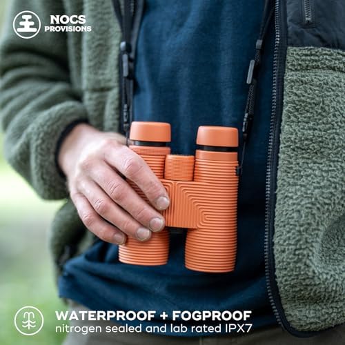 Nocs Provisions Pro Issue 10x42 Compact Fogproof Waterproof Binoculars for Adults & Kids, 10X Magnification, Wide View Multi-Coated Lenses for Bird Watching, Hunting & Stargazing - Carnelian Orange