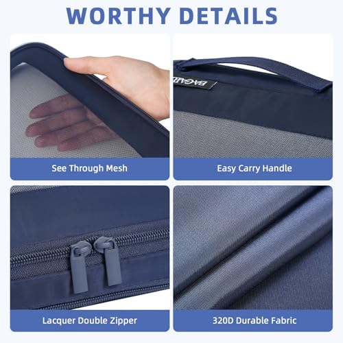 BAGAIL 4 Set/6 Set/8 Set Compression Packing Cubes Travel Accessories Expandable Packing Organizers (Square Mesh, 06-Navy)