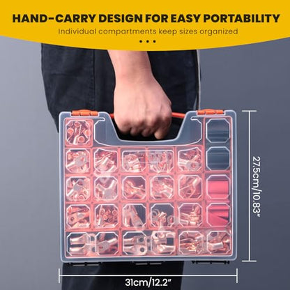 TKDMR 264 PCS Battery Cable Ends Kit,132 PCS AWG 8 6 4 2 1/0 2/0 Heavy Duty Copper Wire Lugs Ring Terminals,Battery Cable Lugs Eyelets Terminal Connectors with 132 PCS 3:1 Heat Shrink Tubing