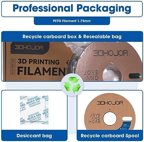 PETG Filament 1.75mm, PETG 3D Printing Filament, 2.2 LBS (1KG) Cardboard Spool, Fit Most FDM 3D Printer, Green…