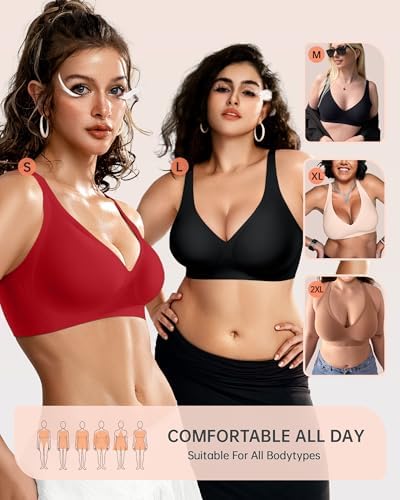 OEAK Womens Deep V Bras Wireless Comfortable Bra Supportive No Underwire Bras Tshirt Push Up Bralettes Plunge Seamless Bra