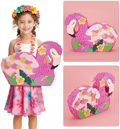 WERNNSAI Flamingo Piñata - Pink Piñata Bundle with Blindfold and Bat for Girls Kids Tropical Flamingo Theme Birthday Party Supplies Summer Pool Party Decorations for Fiestas Baby Shower