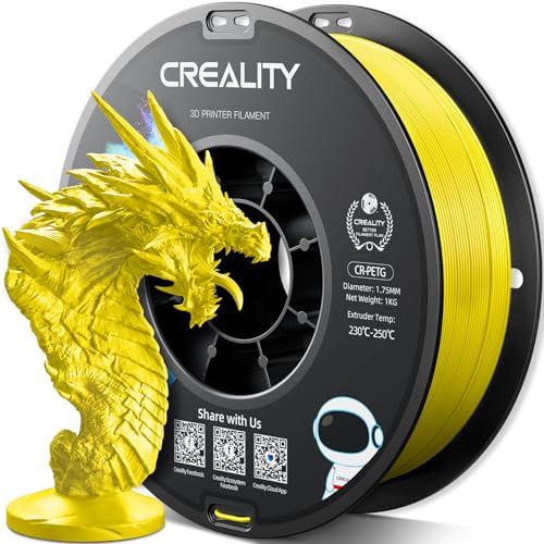 Official Creality PETG 3D Printer Filament 1.75mm 1KG (2.2lbs), High Precision, Strong Toughness, Odorless, Better Flow, Moistureproof 3D Printing CR PETG Filament, Yellow