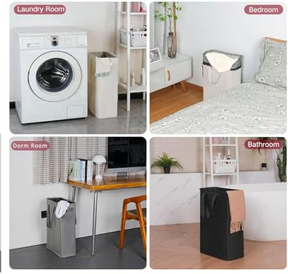 efluky Slim Laundry Basket, Narrow Laundry Hamper with Handles, Collapsible Dirty Clothes Hamper, Tall Laundry Bin for Laundry Room, Dorm and Bedroom, 12.7 Gallons(48L) Grey