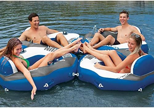 Intex 58854EP River Run Connect Inflatable Floating Lounge: Comfortable Backrest – Built-in Cup Holder – Durable Grab Handles – Easy-to-Use Connectors – 220lb Weight Capacity