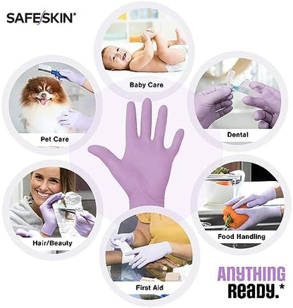 SAFESKIN Disposable Nitrile Gloves in POP-N-GO Pack of 50 or 200 Powder Free - Hair, Cleaning, Medical Use, Food Handling