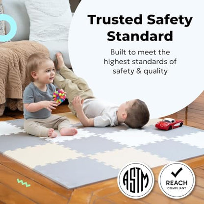 MioTetto Foam Floor Tiles for Kids - Non-Toxic Comfortable Baby Play Mat and Interlocking Foam Tiles, Fits with 50x50 Playpen Mat for Crawling & Development, Soft Play Mat for Babies 6-12 Months
