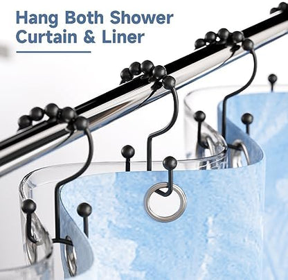 Titanker Shower Curtain Hooks Rings, Rust Resistant Metal Double Glide Shower Hooks Rings for Bathroom Shower Rods Curtains, Set of 24 Hooks - Black