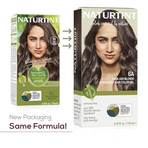 Naturtint 6A Dark Ash Blonde Permanent Hair Color (Pack of 1), Ammonia Free, Vegan, Cruelty Free, up to 100% Gray Coverage, Long Lasting Results (Packaging may vary)