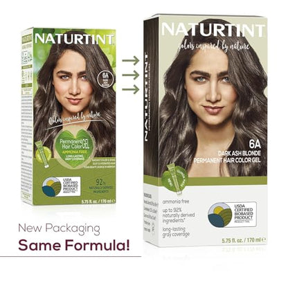 Naturtint 6A Dark Ash Blonde Permanent Hair Color (Pack of 6), Ammonia Free, Vegan, Cruelty Free, up to 100% Gray Coverage, Long Lasting Results (Packaging may vary)