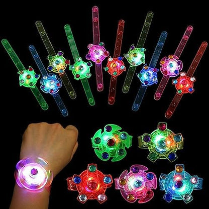 SCIONE 48 Pack LED Light Up Fidget Spinner Bracelets, Glow in The Dark Party Favors for Kids 4-8 8-12, Treasure Box Toys, Birthday Gifts, Carnival Prizes, Goodie Bags Stuffers for Kids