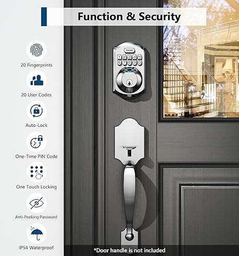TEEHO TE002 Fingerprint Door Lock - Keyless Entry Door Lock - Electronic Keypad Deadbolt - Smart Locks for Front Door - Auto Lock - Easy Installation - Satin Nickel